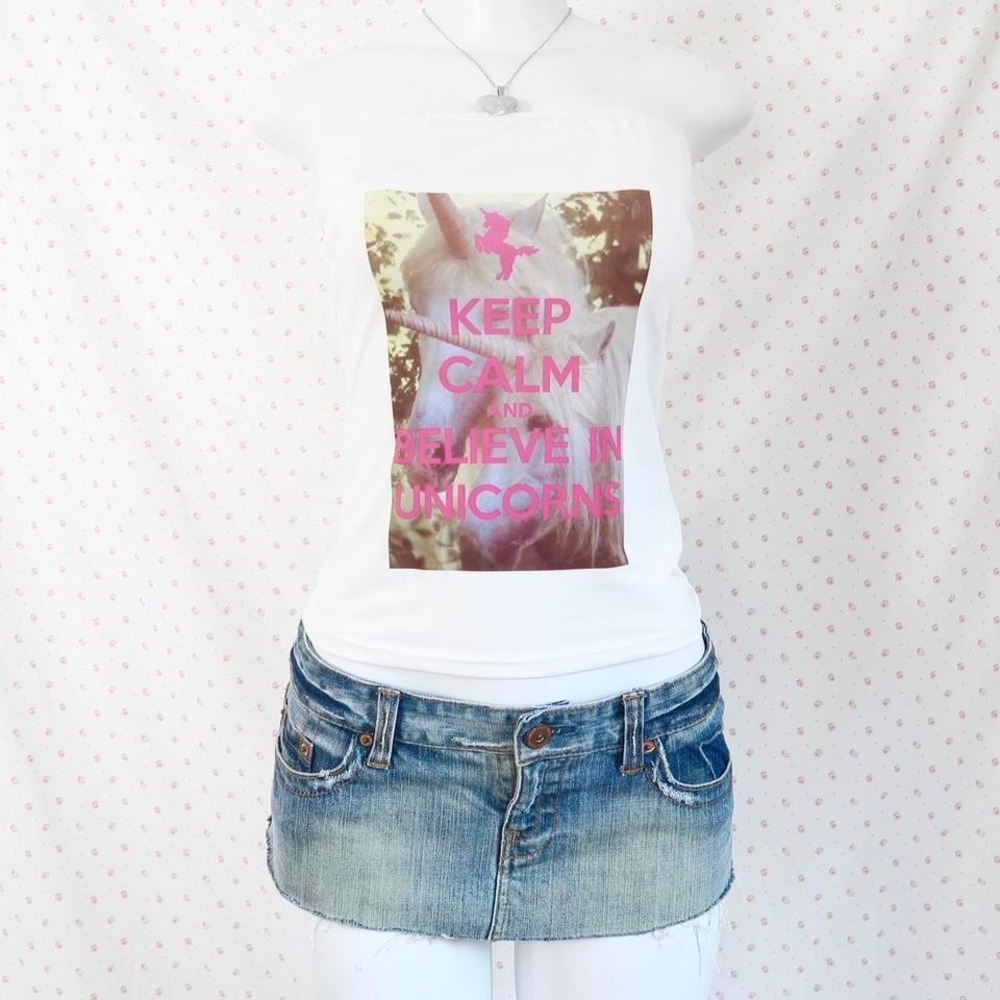 keep calm and believe in unicorns tube top tumblr y2k mcbling